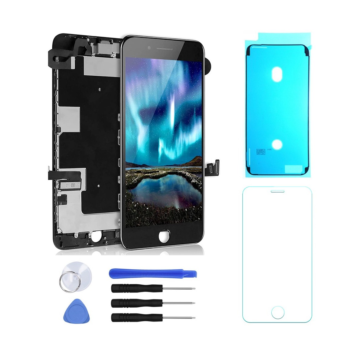 BLOC LCD POUR IPHONE 8 PLUS NOIR TOUT ASSEMBLÉ VITRE TACTILE + ECRAN LCD REMPLACEMENT + OUTILS + 1 VERRE TREMPE + JOINT