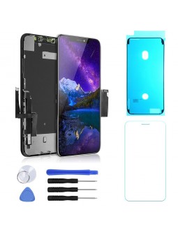 ECRAN LCD POUR IPHONE XR NOIR VITRE TACTILE SUR CHASSIS + OUTILS + JOINT + VERRE