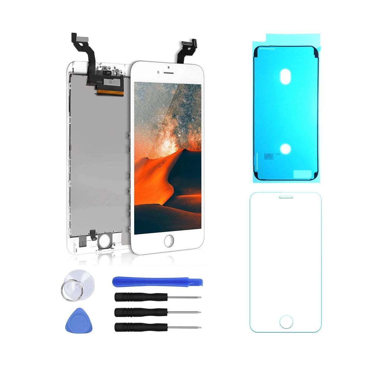 ECRAN LCD RETINA POUR IPHONE 6S PLUS BLANC + VITRE TACTILE COMPLET SUR CHASSIS + OUTILS + VERRE + JOINT