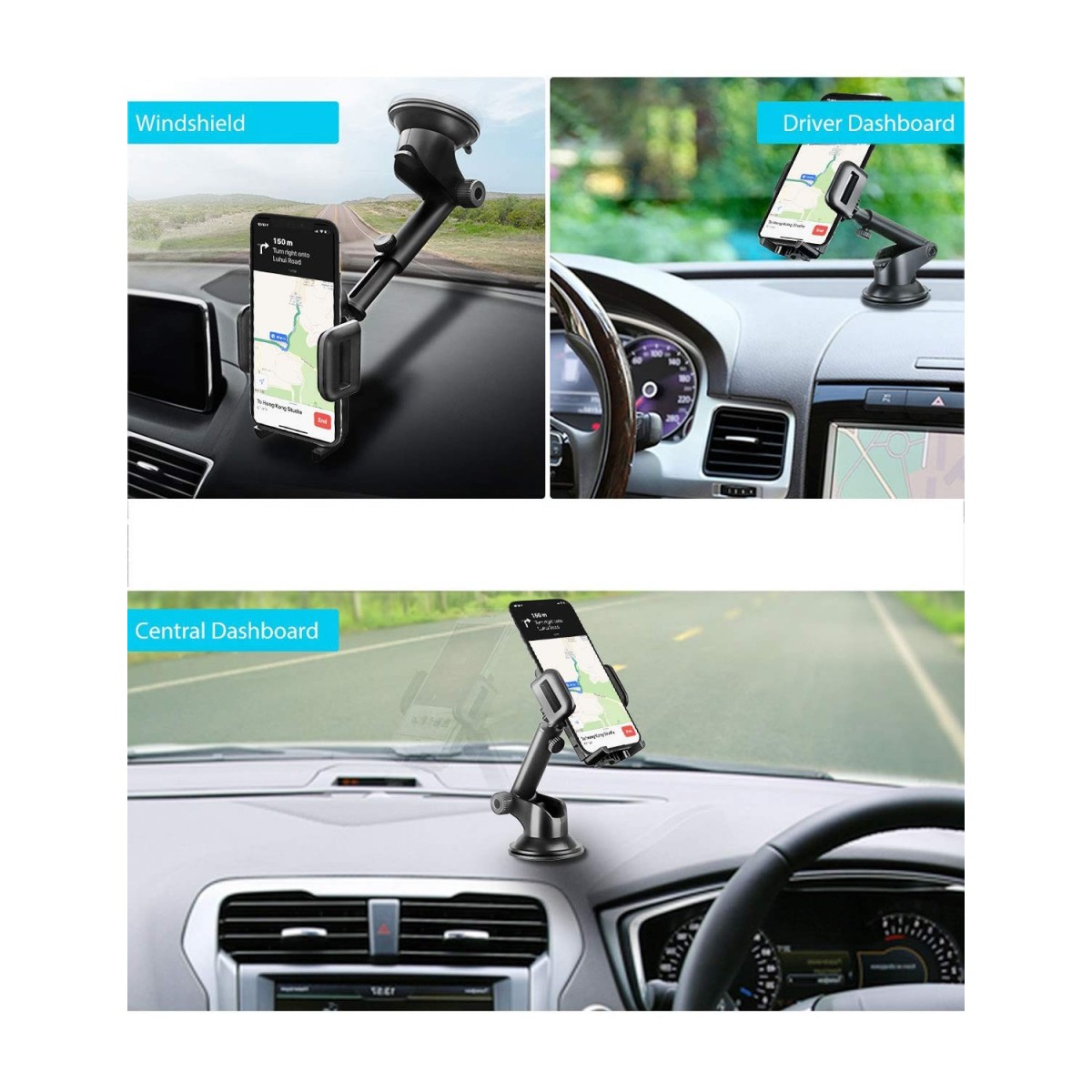 Support Téléphone Voiture Support Tableau de Bord Téléphone Support Voiture Téléphone GPS Pare-Brise Support Voiture pour Smartp