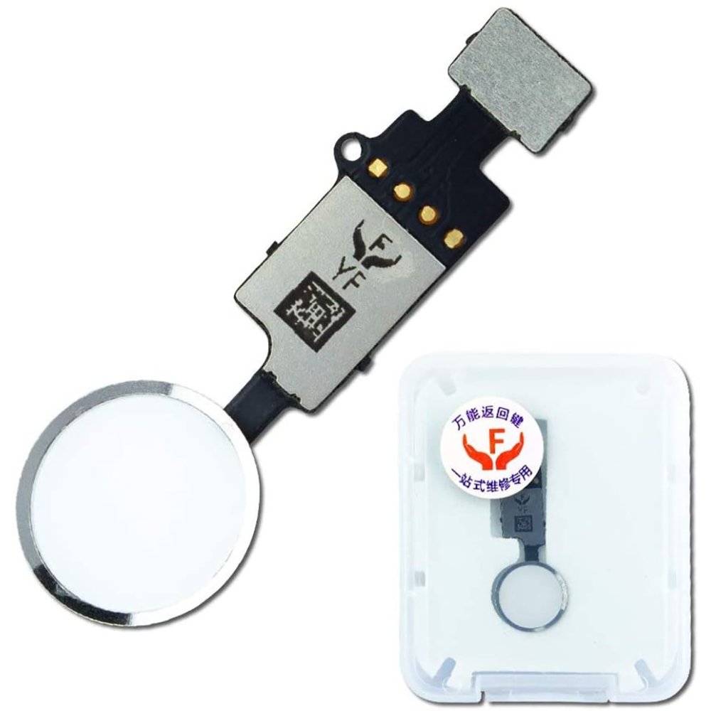 Bouton Home Fonctionnel avec Nappe Flex Compatible avec iPhone 7 Blanc-Argent