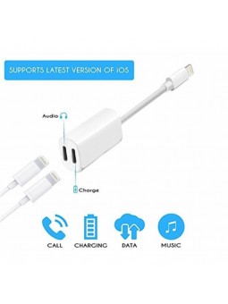 Adaptateur et Splitter double casque audio & Chargeur iPhone Blanc