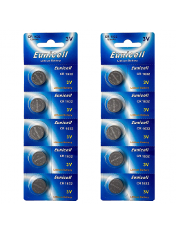 Lot de 10 Piles Bouton Lithium CR1632 CR 1632 3V EUNICELL