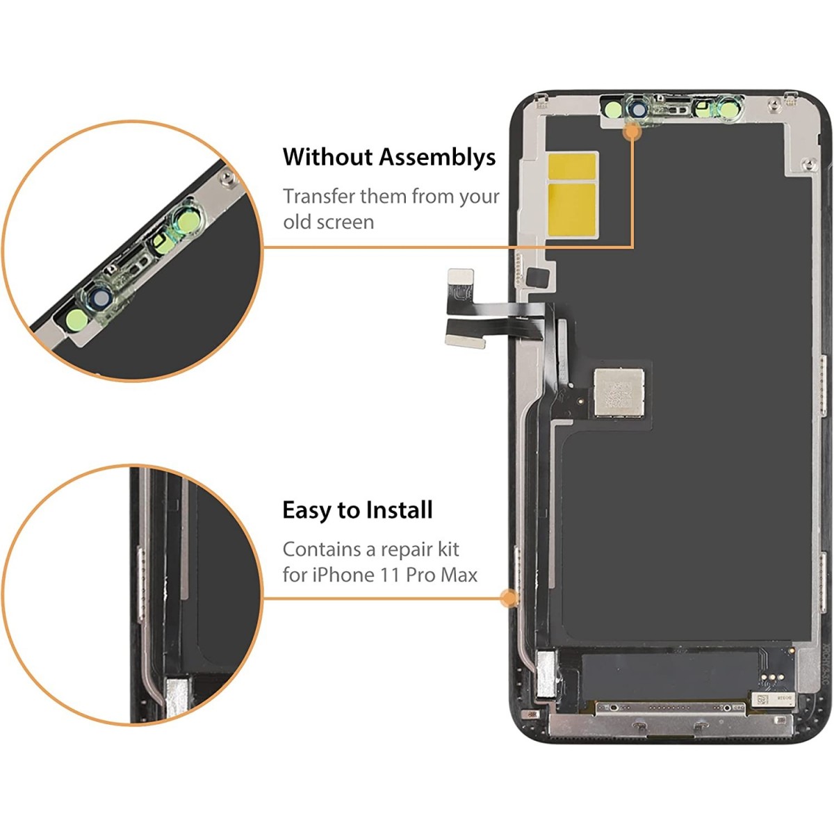 ECRAN LCD TFT POUR IPHONE 11 PRO MAX NOIR VITRE TACTILE SUR CHASSIS SANS OUTILS