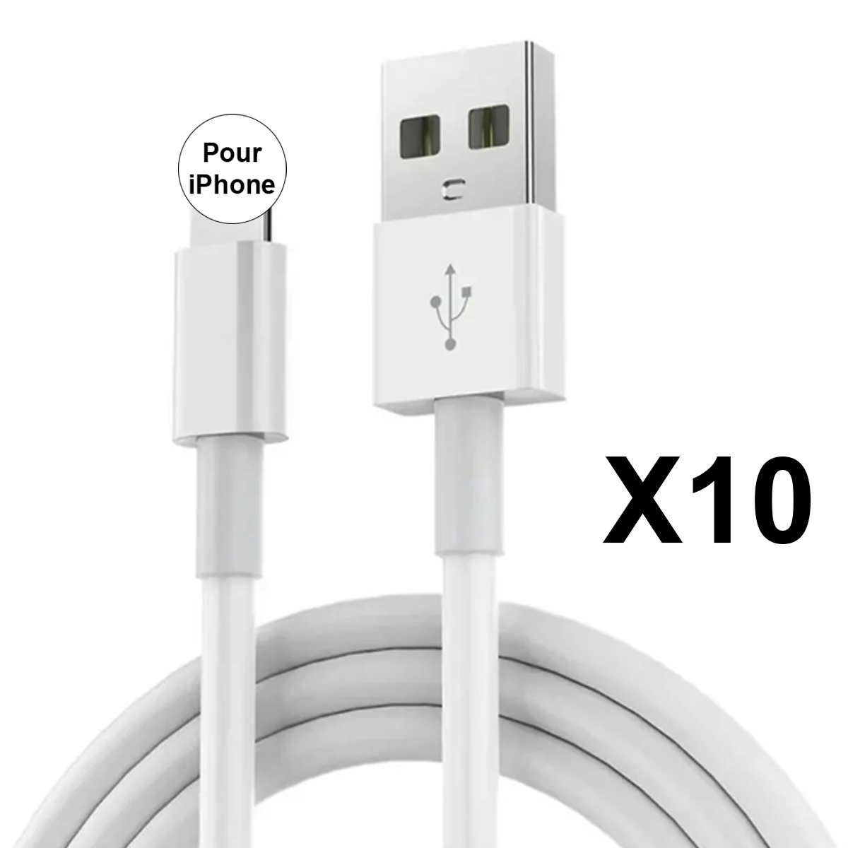 LOT DE 10 CABLES COMPATIBLES AVEC IPHONE 14 13 12 11 X XS XSMAX XR 5 S 6 7 8