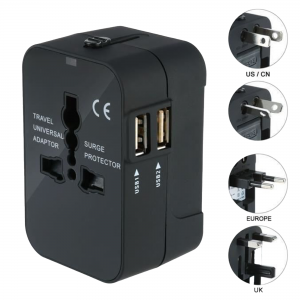 Chargeur Adaptateur de Voyage Universel, US EU UK AU avec 2 USB Ports