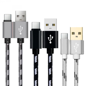 Pack de 3 Câbles chargeurs 2 mètres en nylon tressé USB TYPE C pour Samsung Galaxy S8 ET S8 PLUS NOIR BLANC GRIS