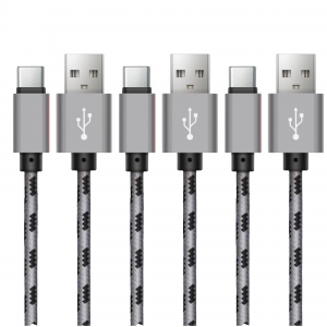 Pack de 3 Câbles chargeurs 1m en nylon tressé USB Type C argent pour Samsung Galaxy Xiaomi Huawei LG Honor