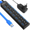 Hub Multiprise USB 3.0 avec 7 ports avec indicateur LED et interrupteurs individuels pour économiser l'énergie
