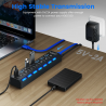 Hub Multiprise USB 3.0 avec 7 ports avec indicateur LED et interrupteurs individuels pour économiser l'énergie