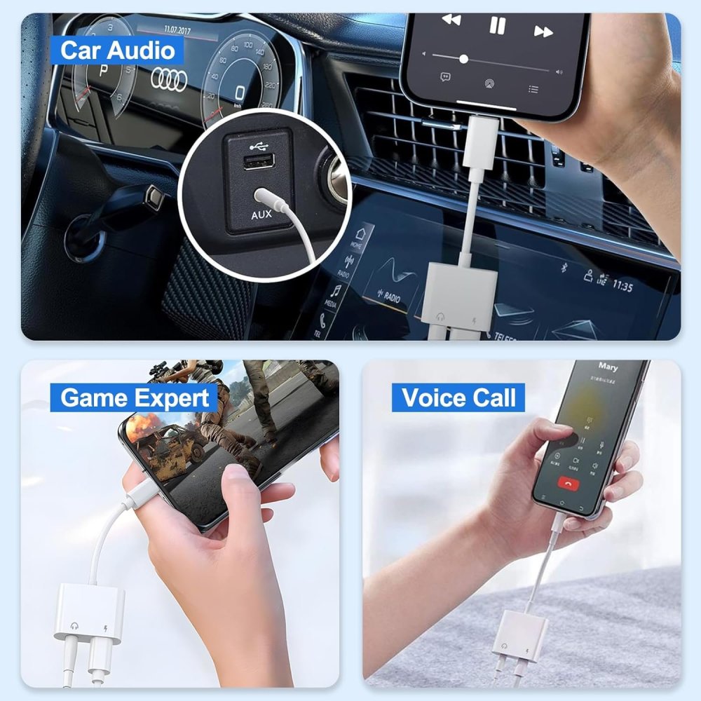 Adaptateur Jack 3.5mm casque audio & Chargeur pour iPhone Blanc ave...