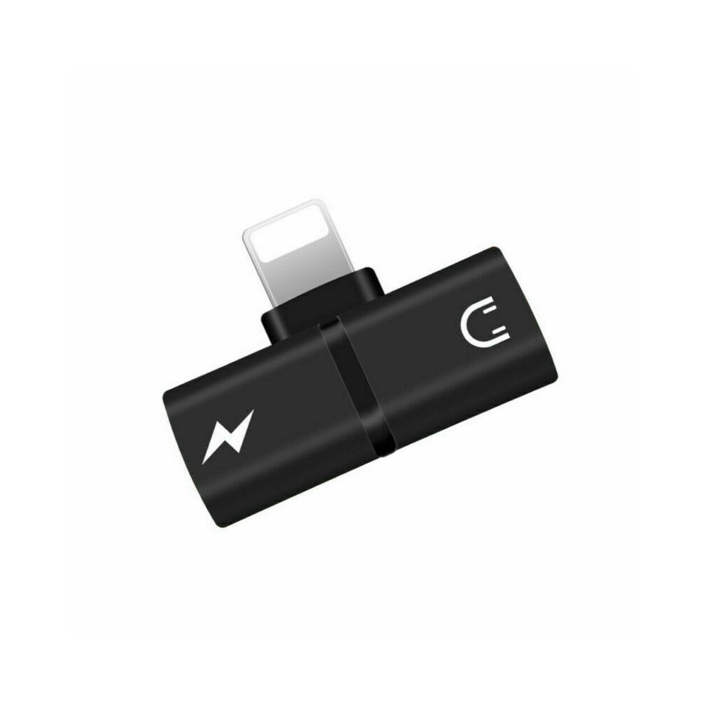 Adaptateur Double Splitter Double Charge Audio compatible iPhone X 8 8+ 7+ Noir