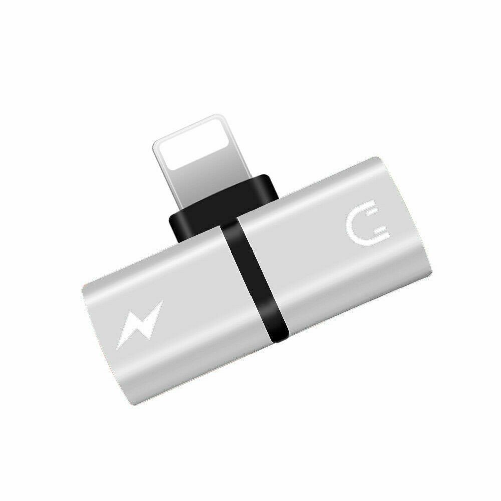 Adaptateur Double Splitter Double Charge Audio compatible iPhone X 8 8+ 7+ Gris