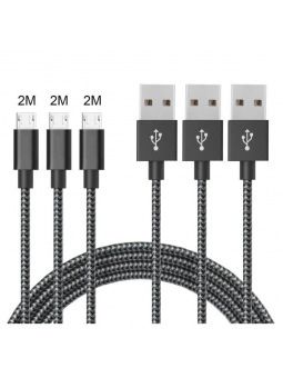 3 Câbles Micro USB 2M,Micro Câble Chargeur USB Compatible Samsung Galaxy S7 Edge S6 S5 S4 S3, Note 5,WIKO,ASUS,HUAWEI,HTC,LG