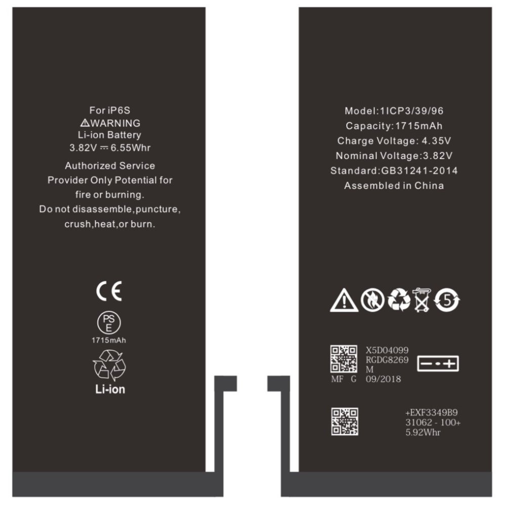 BATTERIE POUR IPHONE 6S INTERNE NEUVE DE REMPLACEMENT SANS OUTILS
