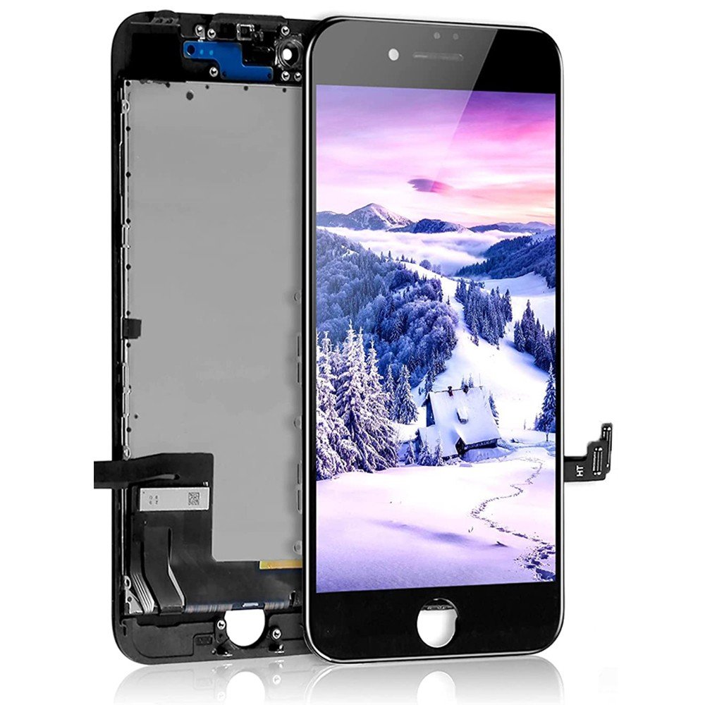 ECRAN LCD POUR IPHONE 7 NOIR + VITRE TACTILE SUR CHASSIS SANS OUTILS