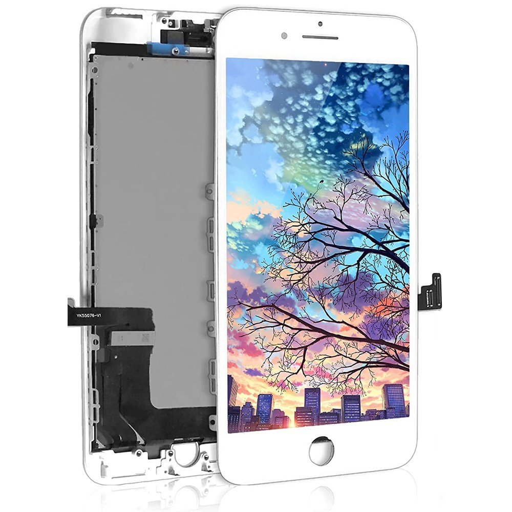 ECRAN LCD POUR IPHONE 7 PLUS BLANC + VITRE TACTILE SUR CHASSIS SANS OUTILS