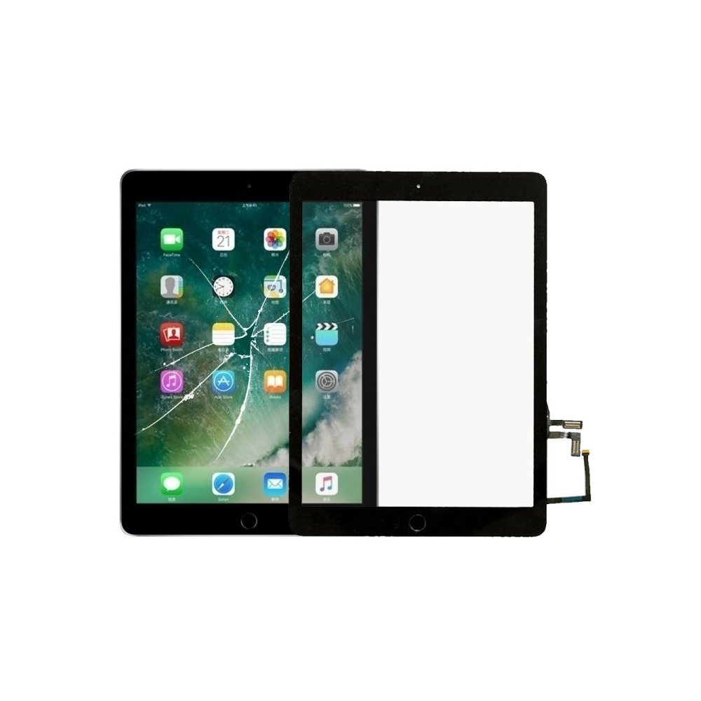 Vitre Tactile pour iPad 5 2017 9.7 Noir Pré Assemblée sans outils (A1822, A1823)
