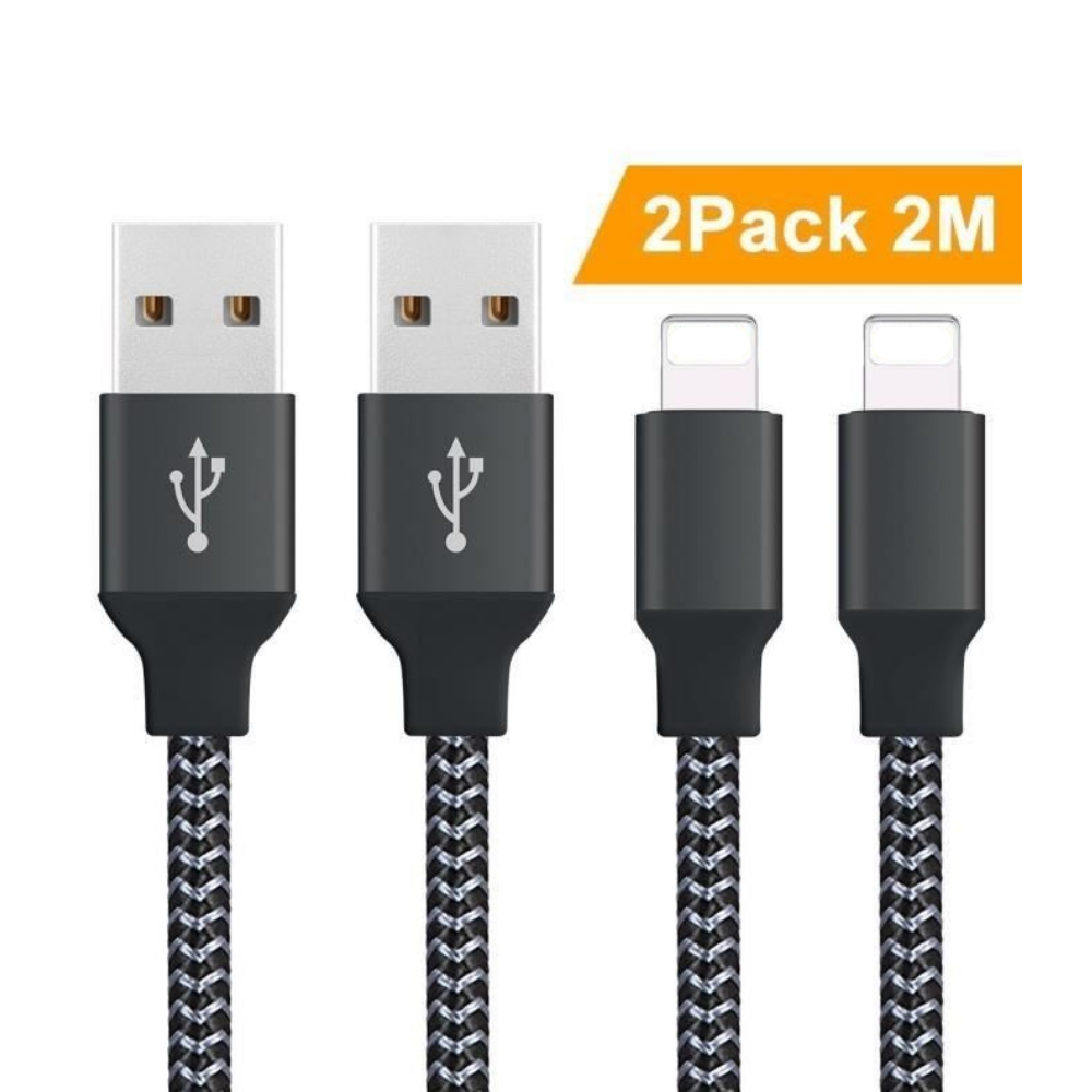 Pack de 2 Câble compatible iPhone Chargeur 2m Cable en Nylon Tressé avec Connecteur en Aluminium compatible iPhone X 8 7 6