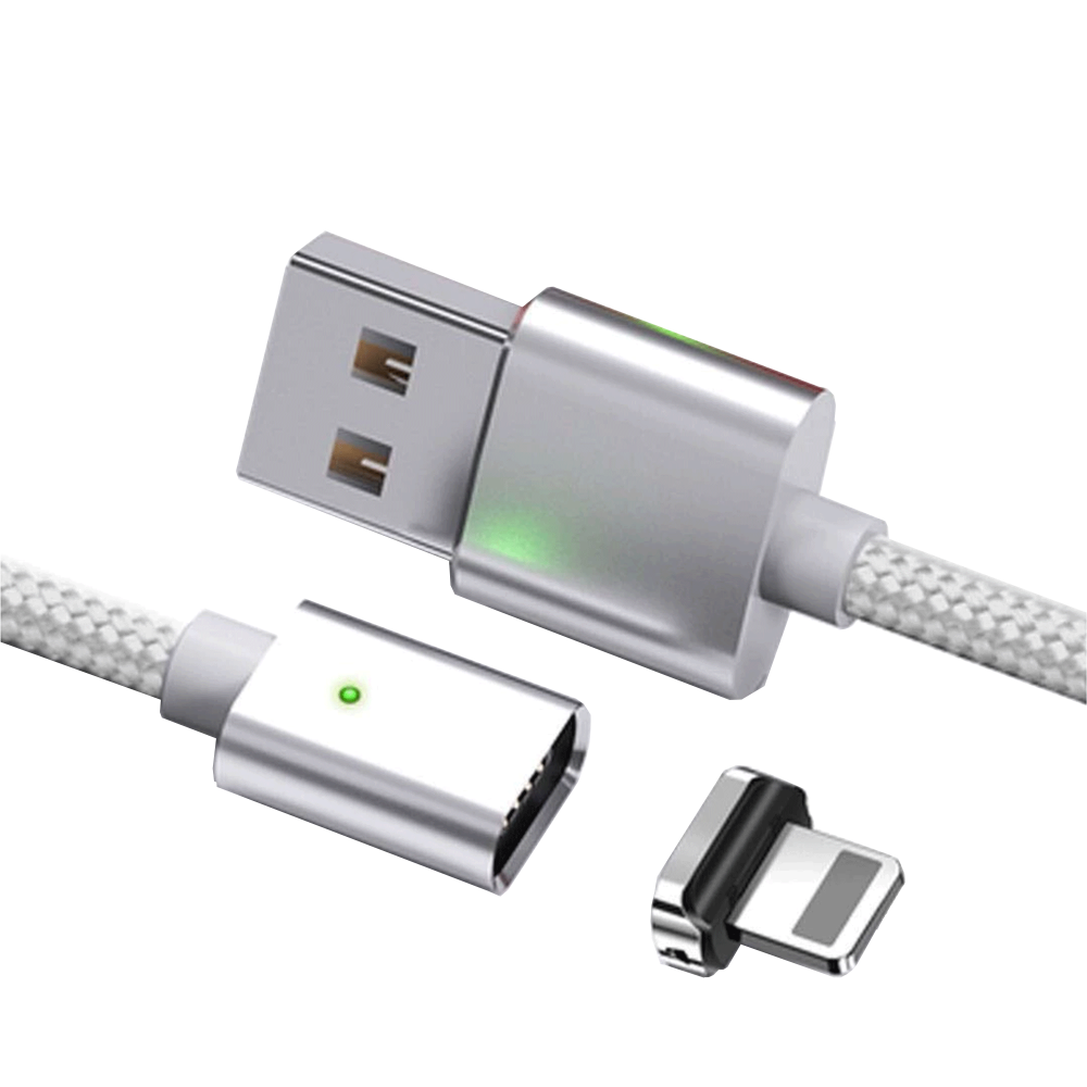 Câble compatible iPhone Magnétique Argent Nylon Tressé compatible iPhone