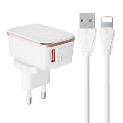Chargeur Secteur avec câble Lighting 1 Port USB LDNIO A1204QI 2.4A iPhone