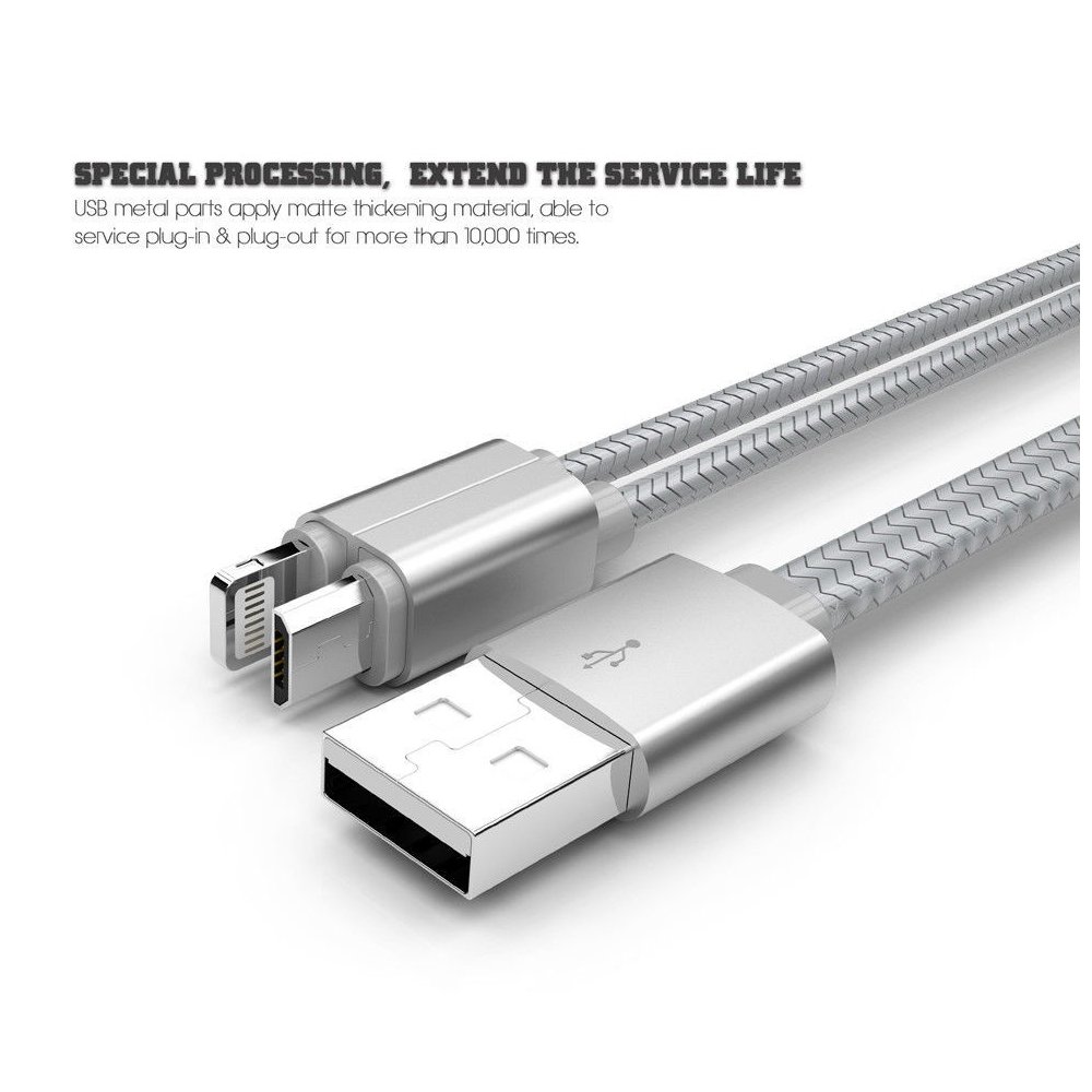 Câble 2 en 1 (compatible iPhone+Micro-USB) LDNIO LC86 Argent 1.1m