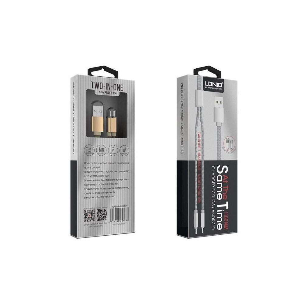 Câble 2 en 1 (compatible iPhone+Micro-USB) LDNIO LC86 Or 1.1m