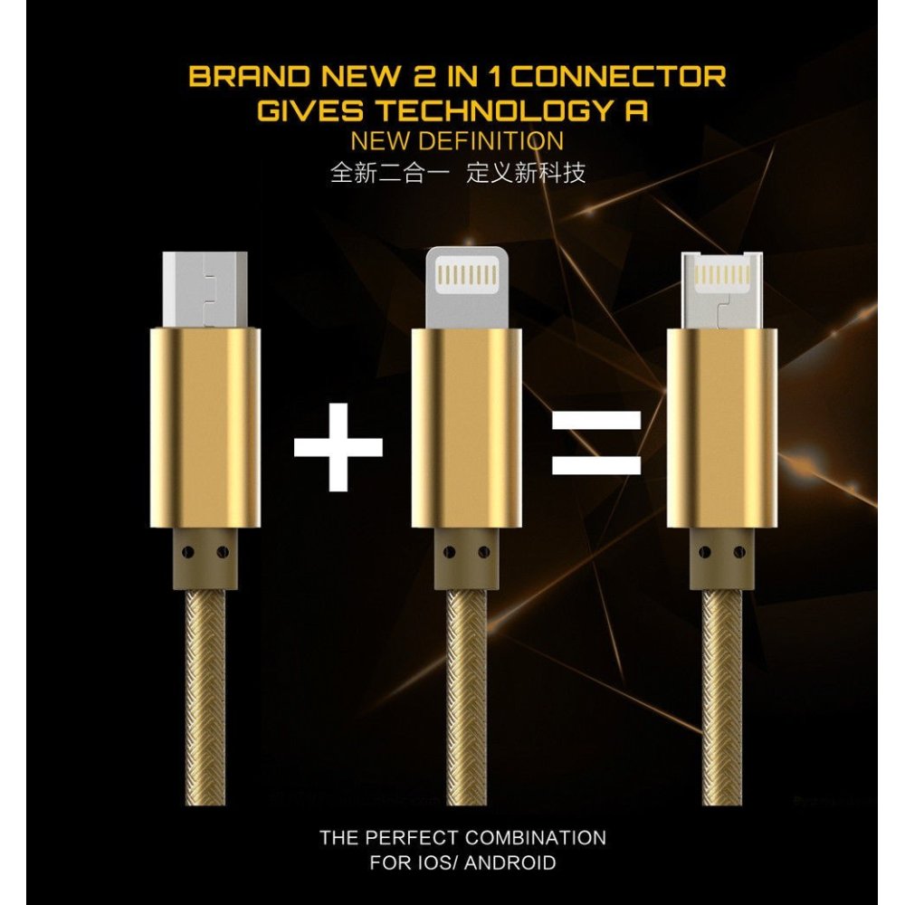 Câble 2 en 1 (compatible iPhone + Micro-USB) LDNIO LC88 Or 1m