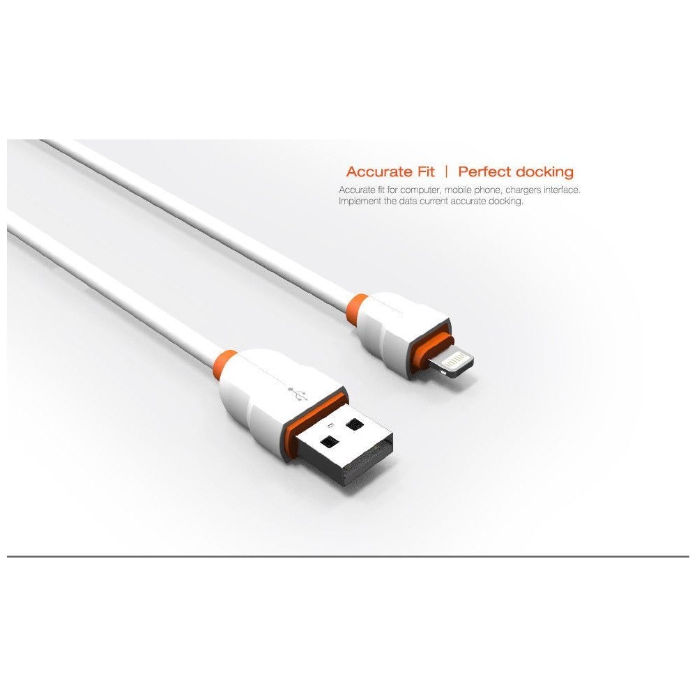 Câble Rond Lighting LDNIO LS02I Blanc-Orange 2m iPhone 5/6/7/6s/6s Plus/8/8 Plus